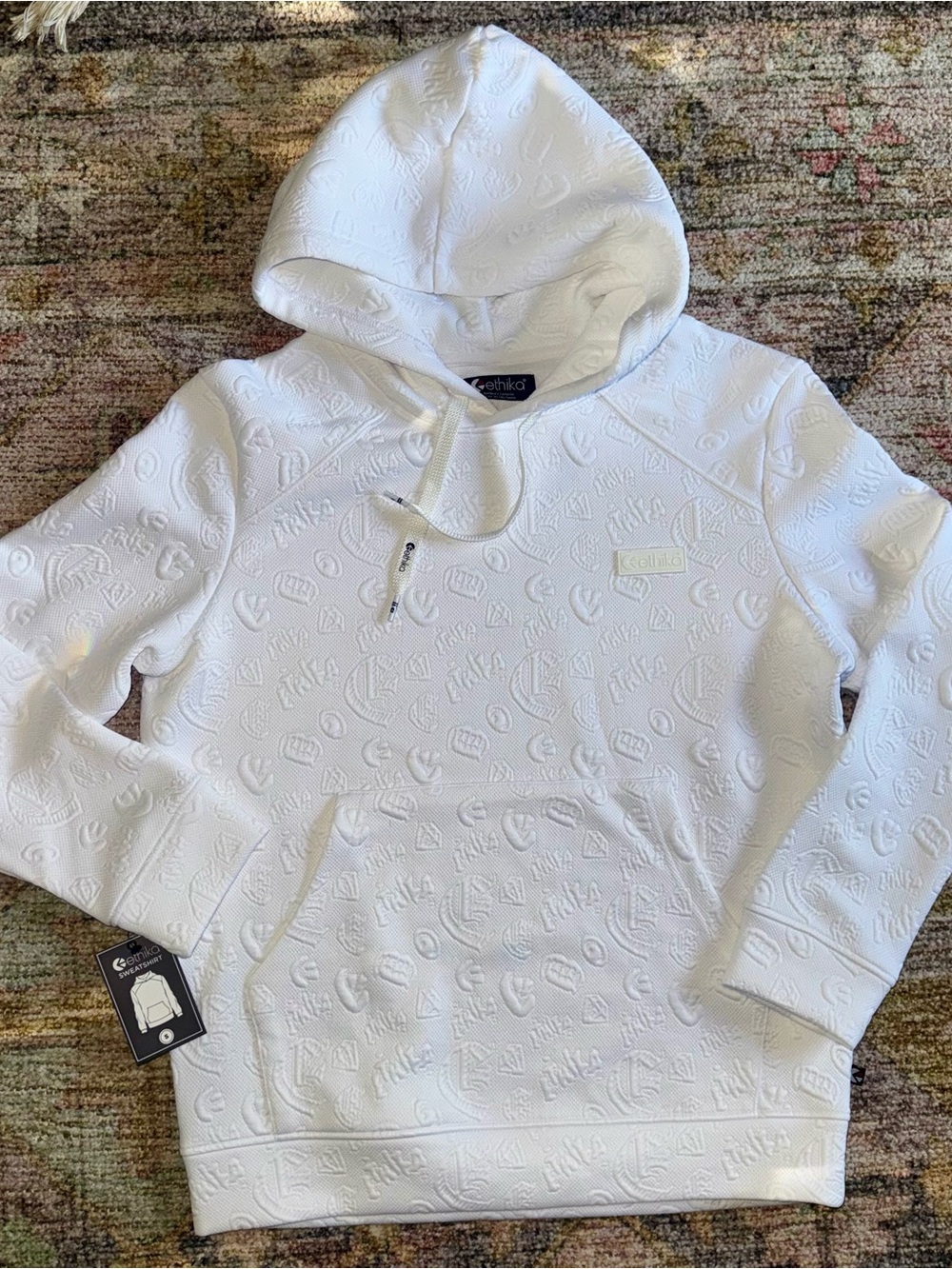 Mens Ethika Unlimited White Embossed Logo Hoodie- Small NWT